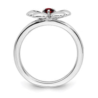 Sterling Silver Stackable Expressions Polished Garnet Flower Ring | QSK120 ,