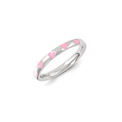 Sterling Silver Stackable Expressions Pink Enameled Ring | QSK1154 ,