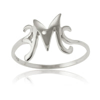 Sterling Silver Single CZ "M" Ring - W-9482 ,