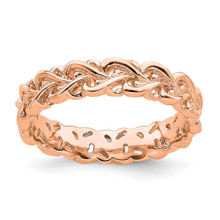 Sterling Silver Stackable Expressions Pink-plated Carved Ring | QSK1667 ,