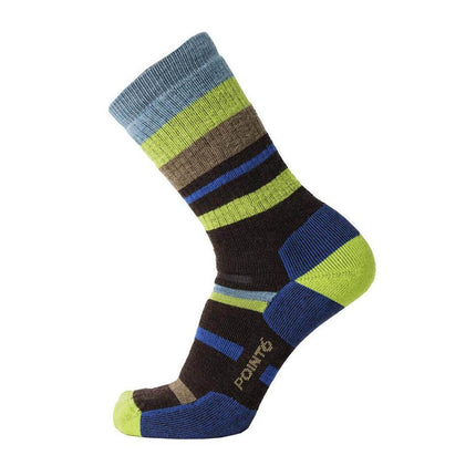 Point6 Socks - Hiking Mixed Stripe Chestunut/Lime Medium Crew | 2567-203 ,