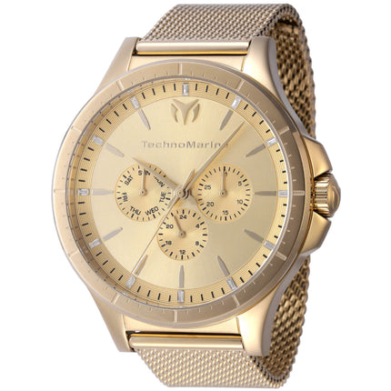Technomarine Men's Watch - Moonsun Day-Date Gold Tone Dial Mesh Bracelet | TM-822024 ,