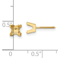14k 4mm Princess-cut Stud Earring Mountings No Stones Included No Backs ,