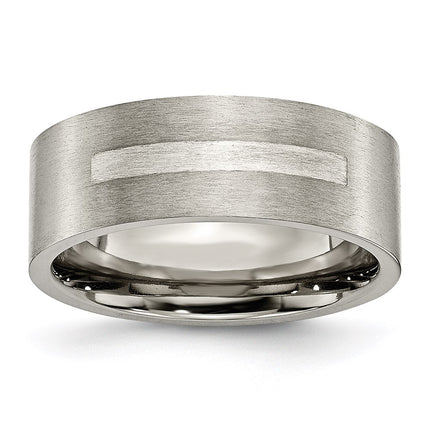 Titanium Flat 8mm Sterling Silver Inlay Brushed Band | TB368 ,