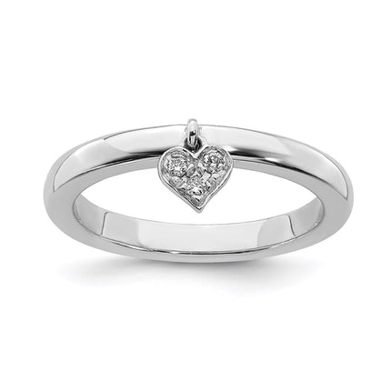Sterling Silver Stackable Expressions Dangle Heart Diamond Ring | QSK1060 ,