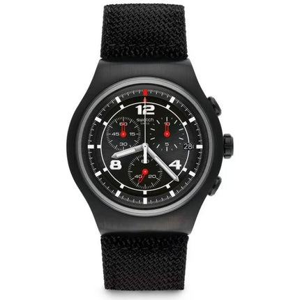 Swatch Men's Watch - Irony Thenero Chronograph Quartz Black Dial Strap | YOB404 ,