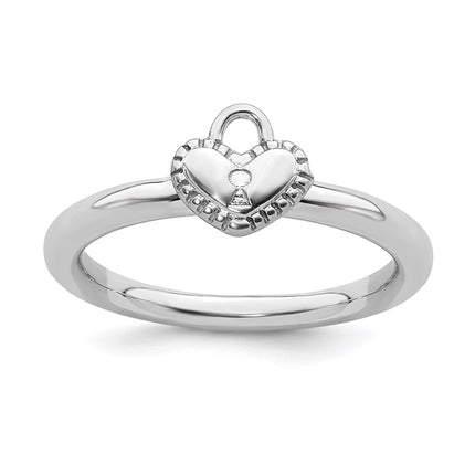 Sterling Silver Stackable Expressions Rhodium Heart Padlock Ring | QSK1960 ,
