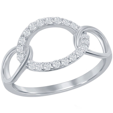 Classic Women's Silver Oval White CZ Linked Ring - W-2708 ,
