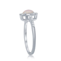 Sterling Silver Round White Opal with CZ Halo Ring ,