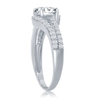 Sterling Silver Double Band CZ Engagement Ring - W-2412 ,