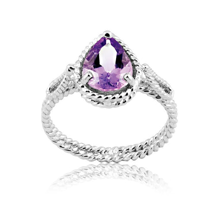 Sterling Silver Amethyst Twisted Wire Ring - W-9255 ,