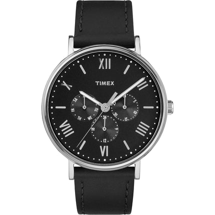 Timex Men's Watch - Main Street Steel Case Black Dial Leather Strap | TW2R29000 ,