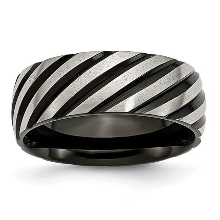 Titanium 8mm Black IP-plated Swirl Brushed & Polished Band | TB300 ,