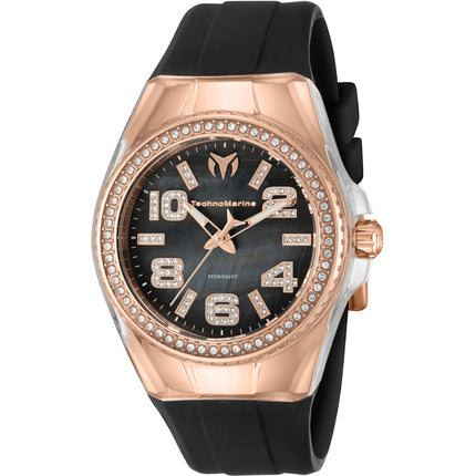 Technomarine Women's Watch - Cruise Rose Gold Crystal Bezel Black Strap | TM-121259 ,