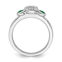 Sterling Silver Stackable Expressions Dbl Round Cr. Emerald & Dia. Ring | QSK524 ,