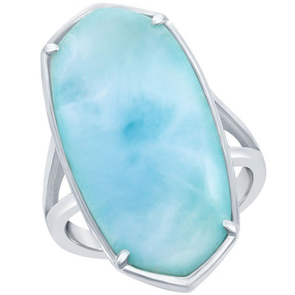 Sterling Silver Long Hexagon Larimar Ring, Size 9 ,