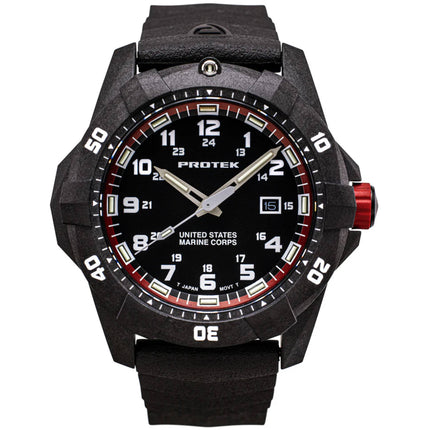 ProTek Men's Watch - USMC Series Quartz Black and Red Dial Rubber Strap Dive | 1012 ,
