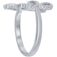 Classic Women's Silver Double Butterfly CZ Ring - W-2634 ,