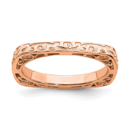 Sterling Silver Stackable Expressions Polished Pink-plated Square Ring | QSK753 ,