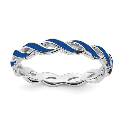 Sterling Silver Stackable Expressions Blue Enamel Ring | QSK1508 ,
