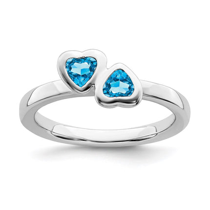 Sterling Silver Stackable Expressions Blue Topaz Double Heart Ring | QSK409 ,