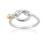 Sterling Silver Love Knot with GP Bead Ring - W-9738 ,