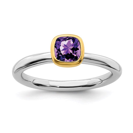 Sterling Silver Stackable Expressions w/Gold-plated Amethyst Ring | QSK1888 ,