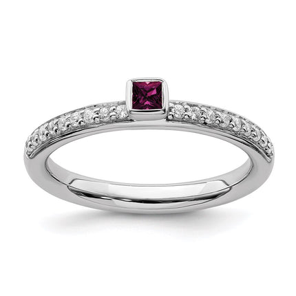 Sterling Silver Stackable Expressions Rhodolite Garnet & Diamond Ring | QSK2141 ,