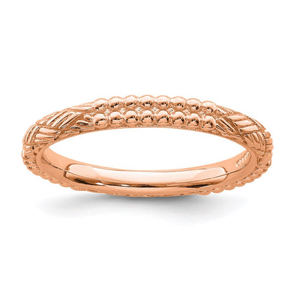 Sterling Silver Stackable Expressions Rose Gold-plated Patterned Ring | QSK1563 ,