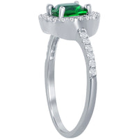 Classic Women's Emerald and White CZ Square Ring - W-2699 ,