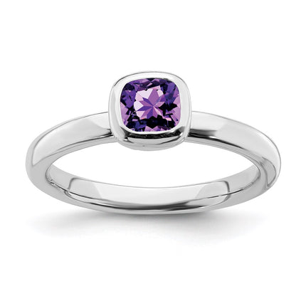 Sterling Silver Stackable Expressions Cushion Cut Amethyst Ring | QSK447 ,