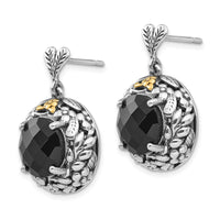 Sterling Silver w/14k Onyx Post Dangle Earrings ,