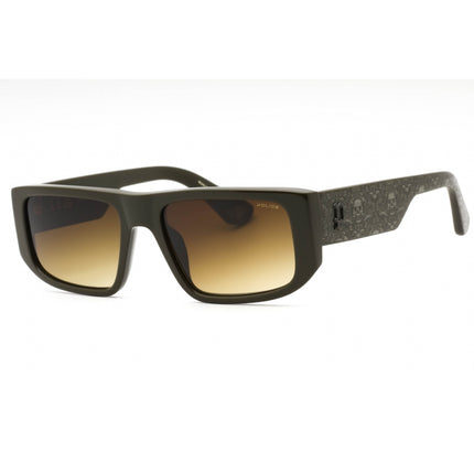 Police Men's Sunglasses - Silver Olive Green Plastic Rectangular Frame | SPLL13 073M ,
