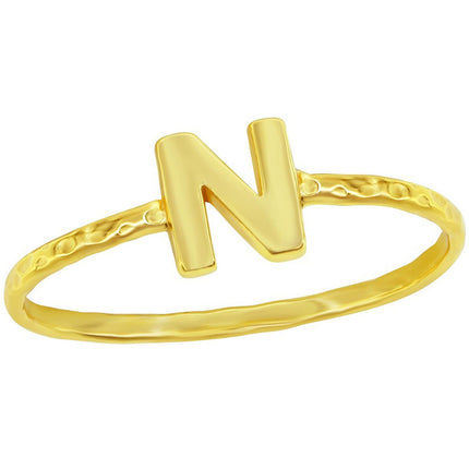 Classic Unisex Gold Tone N Initial Hammered Ring - W-2829 ,