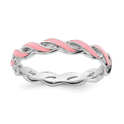 Sterling Silver Stackable Expressions Pink Enamel Ring | QSK1517 ,
