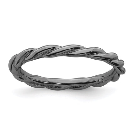 Sterling Silver Stackable Expressions Black-plated Twist Ring | QSK2007 ,