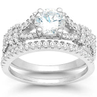 Classic Women's Silver Micro Pave CZ Ring Set - W-9898 ,