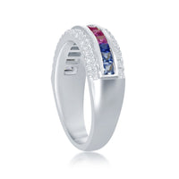 Sterling Silver Center Rainbow CZ with White CZ Ring - W-2128 ,