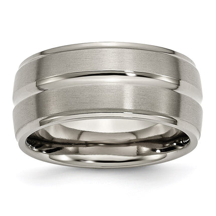 Titanium Grooved Ridged Edge 10mm Brushed and Polished Band | TB137 ,