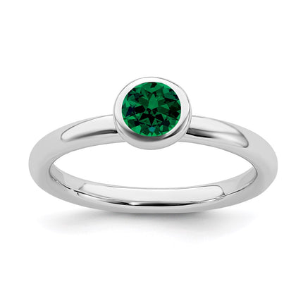 Sterling Silver Stackable Expressions Low 5mm Round Cr. Emerald Ring | QSK512 ,