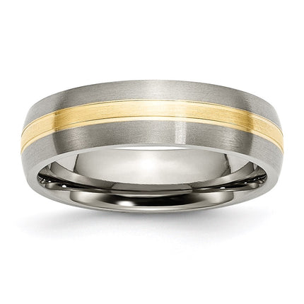 Titanium Grooved 14k Yellow Inlay 6mm Brushed Band | TB140 ,
