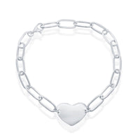 Classic Women's Bracelet - Sterling Silver Polished Heart Paperclip | S-5127 ,