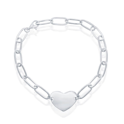 Classic Women's Bracelet - Sterling Silver Polished Heart Paperclip | S-5127 ,