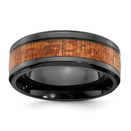 Black Zirconium Polished with Wood Inlay 8mm Band | ZCR105 ,