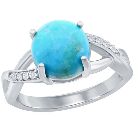 Classic Women's Turquoise and CZ Open Shank Ring - W-2737 ,