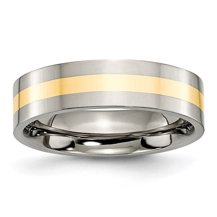 Titanium 14k Yellow Inlay Flat 6mm Polished Band | TB219 ,