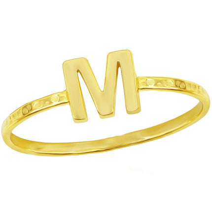 Classic Unisex Gold Tone M Initial Hammered Ring - W-2828 ,