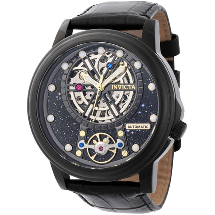 Invicta Men's Automatic Watch - Vintage Semi Skeleton Dial Black Case Strap | 44904 ,
