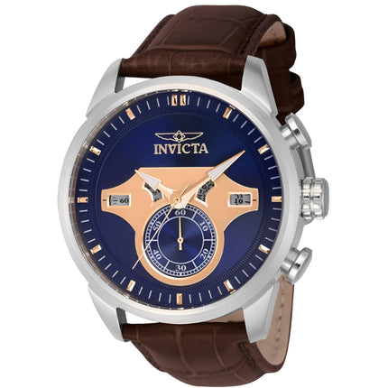 Invicta Men's Chrono Watch - Objet D Art Blue and Rose Gold Dial Brown Strap | 43613 ,