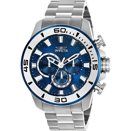 Invicta Men's Chronograph Watch - Pro Diver Silver Stainless Steel Bracelet | 22586 ,